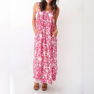 Sheridan French Melissa Dress Fluoro Pink Ikat Silk Maxi Size 4 Resort Chic